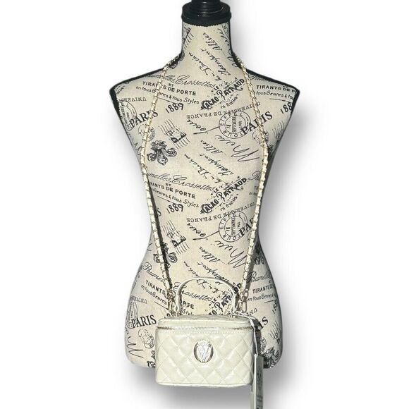 Valentino Orlandi White Quilted Vanity Bag NWT Top Handle Crossbody Chain Strap - Picture 2 of 9